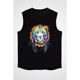 Darkhane Renkli Şef Aslan Siyah Unisex Kolsuz Tişört Kesik Kol T-Shirt - 001-Siyah - 2XL