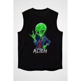 Darkhane Rockçı Uzaylı Alien Siyah Unisex Kolsuz Tişört Kesik Kol T-Shirt - 001-Siyah - XS