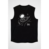 Darkhane Roket Süren Astronot Siyah Unisex Kolsuz Tişört Kesik Kol T-Shirt - 001-Siyah