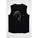 Darkhane Şahlanmış At Siyah Unisex Kolsuz Tişört Kesik Kol T-Shirt - 001-Siyah - 2XL