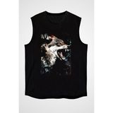 Darkhane Saldırgan Kurt Siyah Unisex Kolsuz Tişört Kesik Kol T-Shirt - 001-Siyah - XL