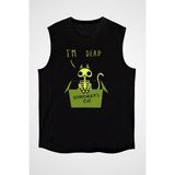 Darkhane Schrödinger'in Kedisi Kurukafa Siyah Unisex Kolsuz Tişört Kesik Kol T-Shirt - 001-Siyah - XL