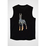 Darkhane Sevimli Doberman Siyah Unisex Kolsuz Tişört Kesik Kol T-Shirt - 001-Siyah