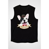 Darkhane Sevimli French Bulldog Siyah Unisex Kolsuz Tişört Kesik Kol T-Shirt - 001-Siyah - XS