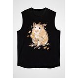 Darkhane Sevimli Hamster Siyah Unisex Kolsuz Tişört Kesik Kol T-Shirt - 001-Siyah