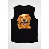 Darkhane Sevimli Labrador Retriever Siyah Unisex Kolsuz Tişört Kesik Kol T-Shirt - 001-Siyah