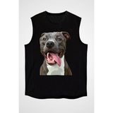 Darkhane Sevimli Pitbull Siyah Unisex Kolsuz Tişört Kesik Kol T-Shirt - 001-Siyah - 2XL