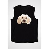 Darkhane Sevimli Poodle Kaniş Siyah Unisex Kolsuz Tişört Kesik Kol T-Shirt - 001-Siyah