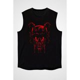 Darkhane Şeytan Kurukafa Siyah Unisex Kolsuz Tişört Kesik Kol T-Shirt - 001-Siyah