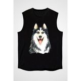 Darkhane Sibirya Kurdu Husky Haski Sevgisi Siyah Unisex Kolsuz Tişört Kesik Kol T-Shirt - 001-Siyah