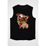 Darkhane Sinirli Şeker Pug Siyah Unisex Kolsuz Tişört Kesik Kol T-Shirt - 001-Siyah - XL