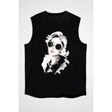 Darkhane Siyah Beyaz Güneş Gözlüğü Fashion Siyah Unisex Kolsuz Tişört Kesik Kol T-Shirt - 001-Siyah - 2XL