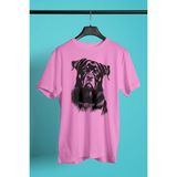 Darkhane Siyah Beyaz Rottweiler -Baskılı Unisex Pembe Tişört - T-Shirt UT002 - Şeker Pembe - 2XL