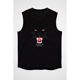 Darkhane Siyah Panter Siyah Unisex Kolsuz Tişört Kesik Kol T-Shirt - 001-Siyah