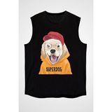 Darkhane Süper Köpek Golden Retriever Siyah Unisex Kolsuz Tişört Kesik Kol T-Shirt - 001-Siyah - 2XL
