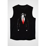 Darkhane Takım Elbiseli Maymun Siyah Unisex Kolsuz Tişört Kesik Kol T-Shirt - 001-Siyah - XL