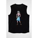 Darkhane Tarz Kız Siyah Unisex Kolsuz Tişört Kesik Kol T-Shirt - 001-Siyah - 2XL