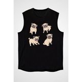 Darkhane Tatlı Pug Siyah Unisex Kolsuz Tişört Kesik Kol T-Shirt - 001-Siyah