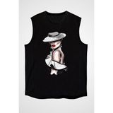 Darkhane Tek Omuz ve Şapka Tarzı Siyah Unisex Kolsuz Tişört Kesik Kol T-Shirt - 001-Siyah