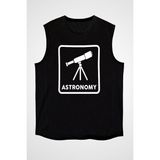 Darkhane Teleskop Astronomi Siyah Unisex Kolsuz Tişört Kesik Kol T-Shirt - 001-Siyah - XS