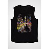 Darkhane Times Square Siyah Unisex Kolsuz Tişört Kesik Kol T-Shirt - 001-Siyah