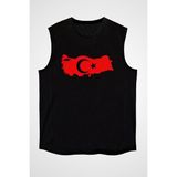 Darkhane Türkiye Haritası Siyah Unisex Kolsuz Tişört Kesik Kol T-Shirt - 001-Siyah
