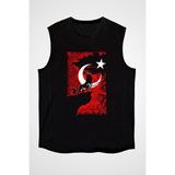 Darkhane Türkiye Uluyan Kurt Siyah Unisex Kolsuz Tişört Kesik Kol T-Shirt - 001-Siyah