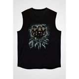 Darkhane Üç Maymun Siyah Unisex Kolsuz Tişört Kesik Kol T-Shirt - 001-Siyah - XL
