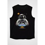 Darkhane Ufo Yakalayan Astronot Siyah Unisex Kolsuz Tişört Kesik Kol T-Shirt - 001-Siyah