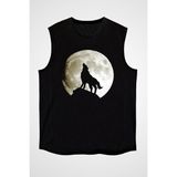 Darkhane Uluyan Kurt Siyah Unisex Kolsuz Tişört Kesik Kol T-Shirt - 001-Siyah - XL