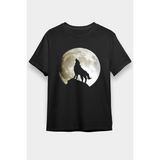 Darkhane Uluyan Kurt Siyah Unisex Tişört T-Shirt - 001-Siyah - 2XL