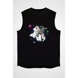 Darkhane Unicorn ve Astronot Siyah Unisex Kolsuz Tişört Kesik Kol T-Shirt - 001-Siyah - XL