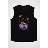 Darkhane Uzayda Güneşlenmek Siyah Unisex Kolsuz Tişört Kesik Kol T-Shirt - 001-Siyah