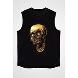 Darkhane Vampir Kurukafa Siyah Unisex Kolsuz Tişört Kesik Kol T-Shirt - 001-Siyah