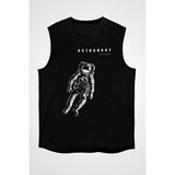 Darkhane Vintage Astronot Siyah Unisex Kolsuz Tişört Kesik Kol T-Shirt - 001-Siyah - M