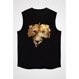 Darkhane Yaprak ve Aslan Siyah Unisex Kolsuz Tişört Kesik Kol T-Shirt - 001-Siyah - XL