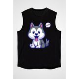 Darkhane Yavru Şirin Sibirya Kurdu Husky Haski Siyah Unisex Kolsuz Tişört Kesik Kol T-Shirt - 001-Siyah - XL