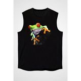 Darkhane Yeşil Kurbağa Siyah Unisex Kolsuz Tişört Kesik Kol T-Shirt - 001-Siyah - 2XL