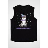 Darkhane Yılbaşı Sibirya Kurdu Husky Haski Siyah Unisex Kolsuz Tişört Kesik Kol T-Shirt - 001-Siyah - XL