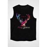 Darkhane Yılbaşı Yeni Yıl Christmas Geyik Siyah Unisex Kolsuz Tişört Kesik Kol T-Shirt - 001-Siyah
