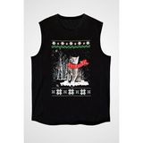 Darkhane Yılbaşı Yeni Yıl Kedisi Siyah Unisex Kolsuz Tişört Kesik Kol T-Shirt - 001-Siyah - 2XL