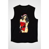 Darkhane Yılbaşı Yeni Yıl Noel Anne Siyah Unisex Kolsuz Kesik Kol T-Shirt - 001-Siyah