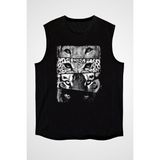 Darkhane Yırtıcı Kedi Bakışları Siyah Unisex Kolsuz Tişört Kesik Kol T-Shirt - 001-Siyah - 2XL
