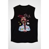 Darkhane Youtiful Fashion Siyah Unisex Kolsuz Tişört Kesik Kol T-Shirt - 001-Siyah - 2XL