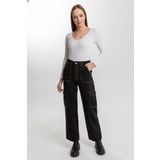 Darkly Jeans Kadın Siyah Süper Yüksek Bel Kontrast Kargo Cep Straight Fit Jean Pantolon