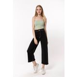 Darkly Jeans Süper Yüksek Bel Kontrast Siyah Dikişsiz Culotte Fit Pantolon