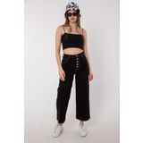 Darkly Jeans Süper Yüksek Bel Siyah Likrali Crop Geniş Paça Wide Leg Kadın Jean Pantolon