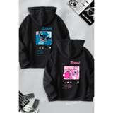 darkopia Sevgili Çift Kombini Stitch ve Angel SIRT Baskılı Tasarım Kapüşonlu Sweatshirt 2li Set Takım