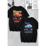 darkopia Unisex Kadın Erkek Şimşek McQueen ve Sally ÖN Baskılı Sevgili Çift Kombini Tasarım Oversize Tshirt 2'li