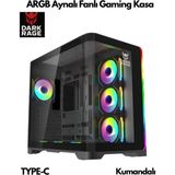 DarkRage Argb 7 Ayna Fanlı 7X120MM Kumanda + Tuş Rgb Kontrollü Kavisli Gaming Akvaryum Kasa - Siyah - 7 x 120 mm
